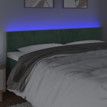 vidaXL Κεφαλάρι Κρεβατιού LED Σκούρο Πράσινο 180x5x78/88cm Βελούδινο 1 τεμ.