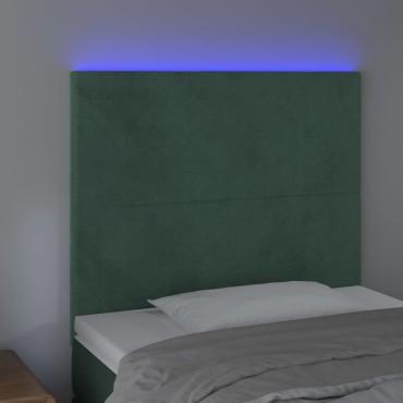 vidaXL Κεφαλάρι Κρεβατιού LED Σκούρο Πράσινο 90x5x118/128cm Βελούδινο 1 τεμ.