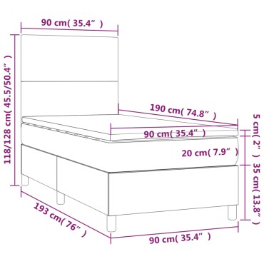 vidaXL Κρεβάτι Boxspring με Στρώμα Σκούρο Πράσινο 90x190 εκ. Βελούδινο