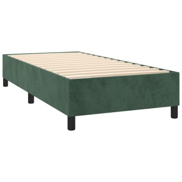 vidaXL Κρεβάτι Boxspring με Στρώμα & LED Σκ. Πράσινο 90x200 εκ Βελούδο