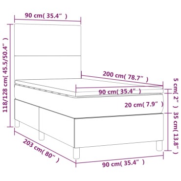 vidaXL Κρεβάτι Boxspring με Στρώμα & LED Σκ. Πράσινο 90x200 εκ Βελούδο