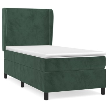 vidaXL Κρεβάτι Boxspring με Στρώμα Σκούρο Πράσινο 90x190 εκ. Βελούδινο