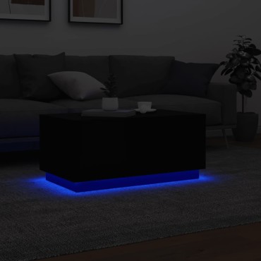 vidaXL Τραπεζάκι Σαλονιού με LED Μαύρο 90x50x40cm 1 τεμ.