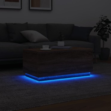 vidaXL Τραπεζάκι Σαλονιού με LED Καφέ Δρυς 90x50x40cm 1 τεμ.