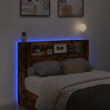 vidaXL Κεφαλάρι με Αποθηκ. Χώρο & LED Καπνιστή Δρυς 140x16,5x103,5cm 1 τεμ.