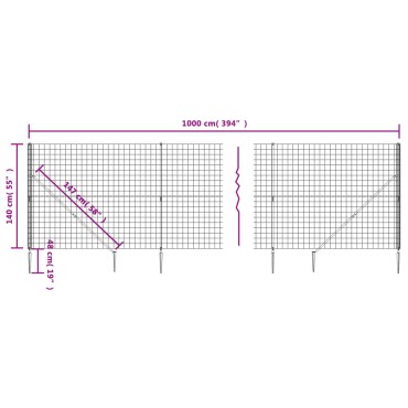 vidaXL Συρματόπλεγμα Περίφραξης Πράσινο 1,4x10 μ. με Καρφωτές Βάσεις
