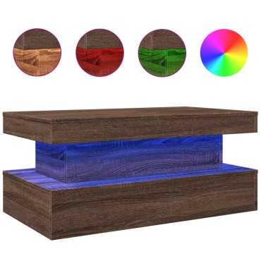vidaXL Τραπεζάκι Σαλονιού με LED Καφέ Δρυς 90x50x40cm 1 τεμ.