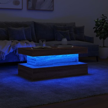 vidaXL Τραπεζάκι Σαλονιού με LED Καφέ Δρυς 90x50x40cm 1 τεμ.