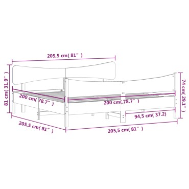 vidaXL Σκελετός Κρεβ. Χωρίς Στρώμα Λευκό 200x200 εκ Μασίφ Πεύκο