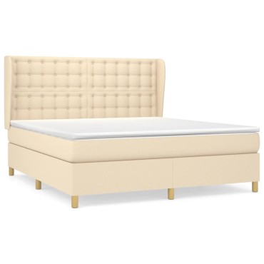 vidaXL Κρεβάτι Boxspring με Στρώμα Κρεμ 180x200cm Υφασμάτινο 1 τεμ. - Διπλό
