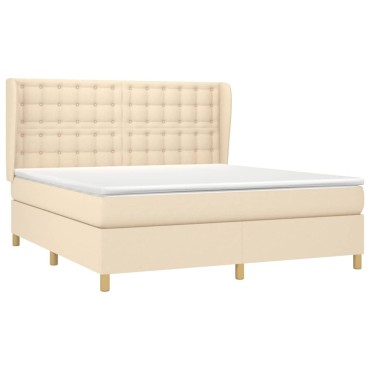 vidaXL Κρεβάτι Boxspring με Στρώμα Κρεμ 180x200cm Υφασμάτινο 1 τεμ. - Διπλό