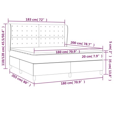 vidaXL Κρεβάτι Boxspring με Στρώμα Κρεμ 180x200cm Υφασμάτινο 1 τεμ. - Διπλό