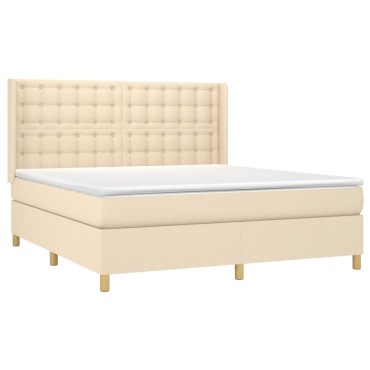 vidaXL Κρεβάτι Boxspring με Στρώμα Κρεμ 180x200cm Υφασμάτινο 1 τεμ. - Διπλό