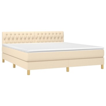 vidaXL Κρεβάτι Boxspring με Στρώμα & LED Κρεμ 180x200 εκ. Υφασμάτινο
