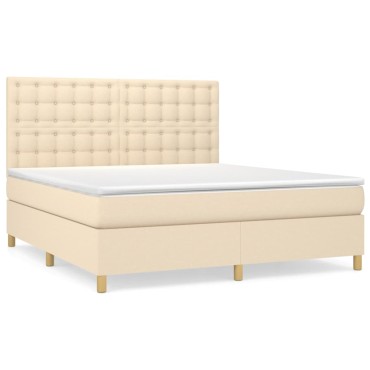 vidaXL Κρεβάτι Boxspring με Στρώμα Κρεμ 180x200cm Υφασμάτινο 1 τεμ. - Διπλό