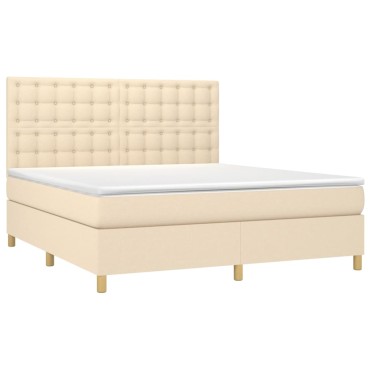 vidaXL Κρεβάτι Boxspring με Στρώμα Κρεμ 180x200cm Υφασμάτινο 1 τεμ. - Διπλό