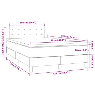 vidaXL Κρεβάτι Boxspring με Στρώμα Σκούρο Γκρι 120x190 εκ Υφασμάτινο