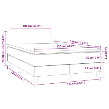 vidaXL Κρεβάτι Boxspring με Στρώμα Σκούρο Γκρι 120x190 εκ Υφασμάτινο
