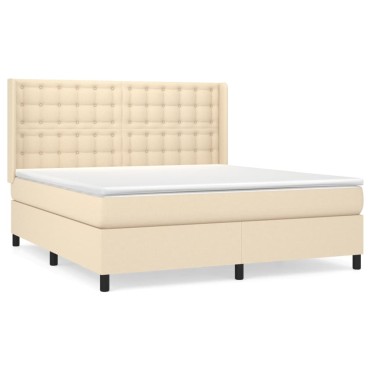 vidaXL Κρεβάτι Boxspring με Στρώμα Κρεμ 180x200cm Υφασμάτινο 1 τεμ. - Διπλό