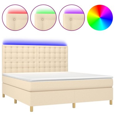 vidaXL Κρεβάτι Boxspring με Στρώμα & LED Κρεμ 180x200cm Υφασμάτινο 1 τεμ. - Διπλό