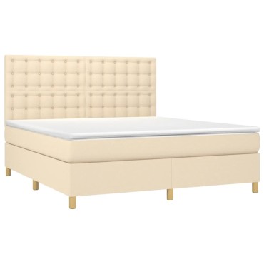 vidaXL Κρεβάτι Boxspring με Στρώμα & LED Κρεμ 180x200cm Υφασμάτινο 1 τεμ. - Διπλό