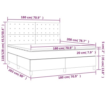 vidaXL Κρεβάτι Boxspring με Στρώμα & LED Κρεμ 180x200cm Υφασμάτινο 1 τεμ. - Διπλό