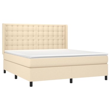 vidaXL Κρεβάτι Boxspring με Στρώμα & LED Κρεμ 180x200cm Υφασμάτινο 1 τεμ. - Διπλό