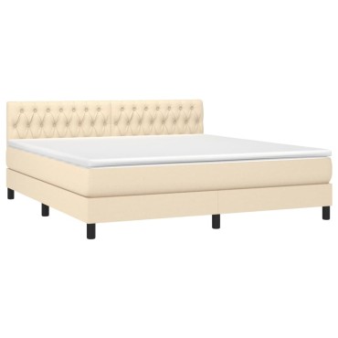 vidaXL Κρεβάτι Boxspring με Στρώμα & LED Κρεμ 180x200 εκ. Υφασμάτινο
