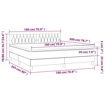 vidaXL Κρεβάτι Boxspring με Στρώμα & LED Κρεμ 180x200 εκ. Υφασμάτινο