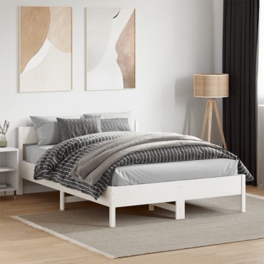 vidaXL Σκελετός Κρεβ. Χωρίς Στρώμα Λευκό 140x190cm Μασίφ Πεύκο 1 τεμ. - Διπλό