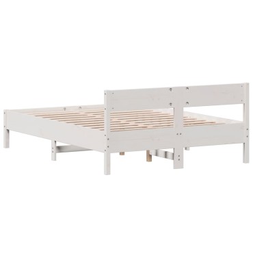 vidaXL Σκελετός Κρεβ. Χωρίς Στρώμα Λευκό 140x190cm Μασίφ Πεύκο 1 τεμ. - Διπλό