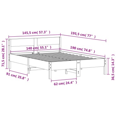 vidaXL Σκελετός Κρεβ. Χωρίς Στρώμα Λευκό 140x190cm Μασίφ Πεύκο 1 τεμ. - Διπλό