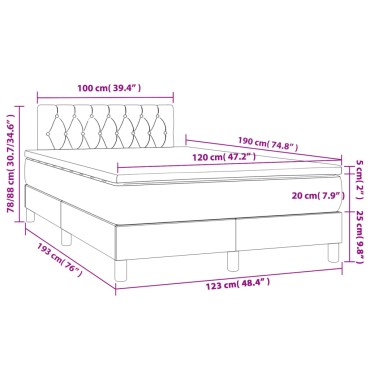 vidaXL Κρεβάτι Boxspring με Στρώμα & LED Taupe 120x190 εκ. Υφασμάτινο