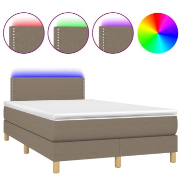 vidaXL Κρεβάτι Boxspring με Στρώμα & LED Taupe 120x190 εκ. Υφασμάτινο