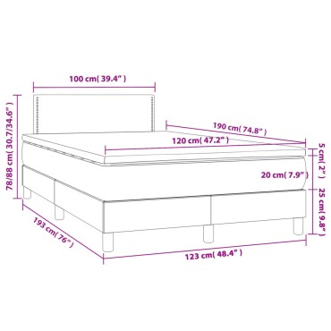 vidaXL Κρεβάτι Boxspring με Στρώμα & LED Taupe 120x190 εκ. Υφασμάτινο