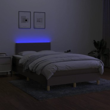 vidaXL Κρεβάτι Boxspring με Στρώμα & LED Taupe 120x190 εκ. Υφασμάτινο