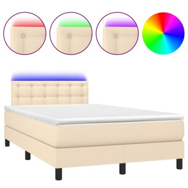 vidaXL Κρεβάτι Boxspring με Στρώμα & LED Κρεμ 120x190 εκ. Υφασμάτινο