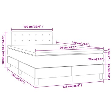 vidaXL Κρεβάτι Boxspring με Στρώμα & LED Κρεμ 120x190 εκ. Υφασμάτινο