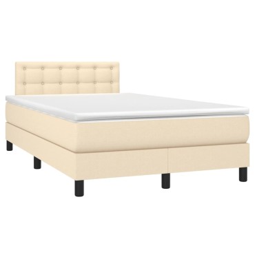 vidaXL Κρεβάτι Boxspring με Στρώμα & LED Κρεμ 120x190 εκ. Υφασμάτινο