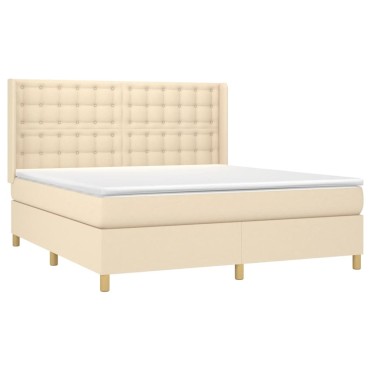 vidaXL Κρεβάτι Boxspring με Στρώμα & LED Κρεμ 180x200cm Υφασμάτινο 1 τεμ. - Διπλό