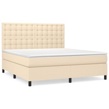 vidaXL Κρεβάτι Boxspring με Στρώμα Κρεμ 180x200cm Υφασμάτινο 1 τεμ. - Διπλό
