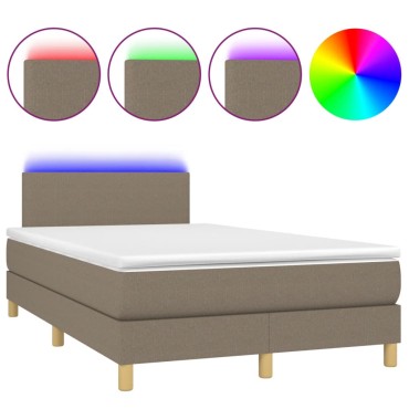 vidaXL Κρεβάτι Boxspring με Στρώμα & LED Taupe 120x190 εκ. Υφασμάτινο