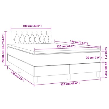 vidaXL Κρεβάτι Boxspring με Στρώμα & LED Κρεμ 120x190 εκ. Υφασμάτινο