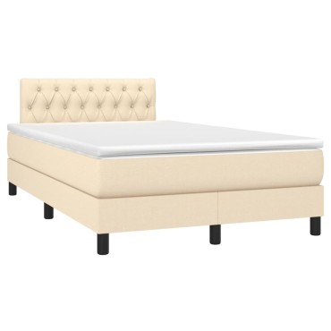 vidaXL Κρεβάτι Boxspring με Στρώμα & LED Κρεμ 120x190 εκ. Υφασμάτινο