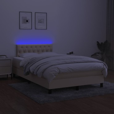 vidaXL Κρεβάτι Boxspring με Στρώμα & LED Κρεμ 120x190 εκ. Υφασμάτινο