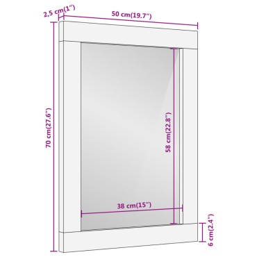 vidaXL Καθρέφτης Μπάνιου 50x70x2,5 εκ. από Μασίφ Ξύλο Μάνγκο/Γυαλί
