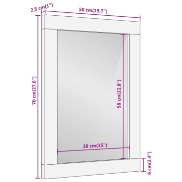vidaXL Καθρέφτης Μπάνιου 50x70x2,5 εκ. από Μασίφ Ξύλο Μάνγκο/Γυαλί