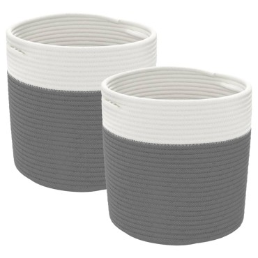 vidaXL Καλάθια Αποθήκευσης 2 τεμ. Γκρι/Λευκό Ø28 x 28 εκ. Βαμβακερά