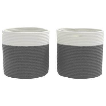 vidaXL Καλάθια Αποθήκευσης 2 τεμ. Γκρι/Λευκό Ø28 x 28 εκ. Βαμβακερά