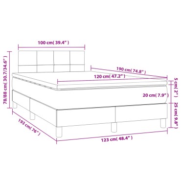 vidaXL Κρεβάτι Boxspring με Στρώμα & LED Taupe 120x190 εκ. Υφασμάτινο